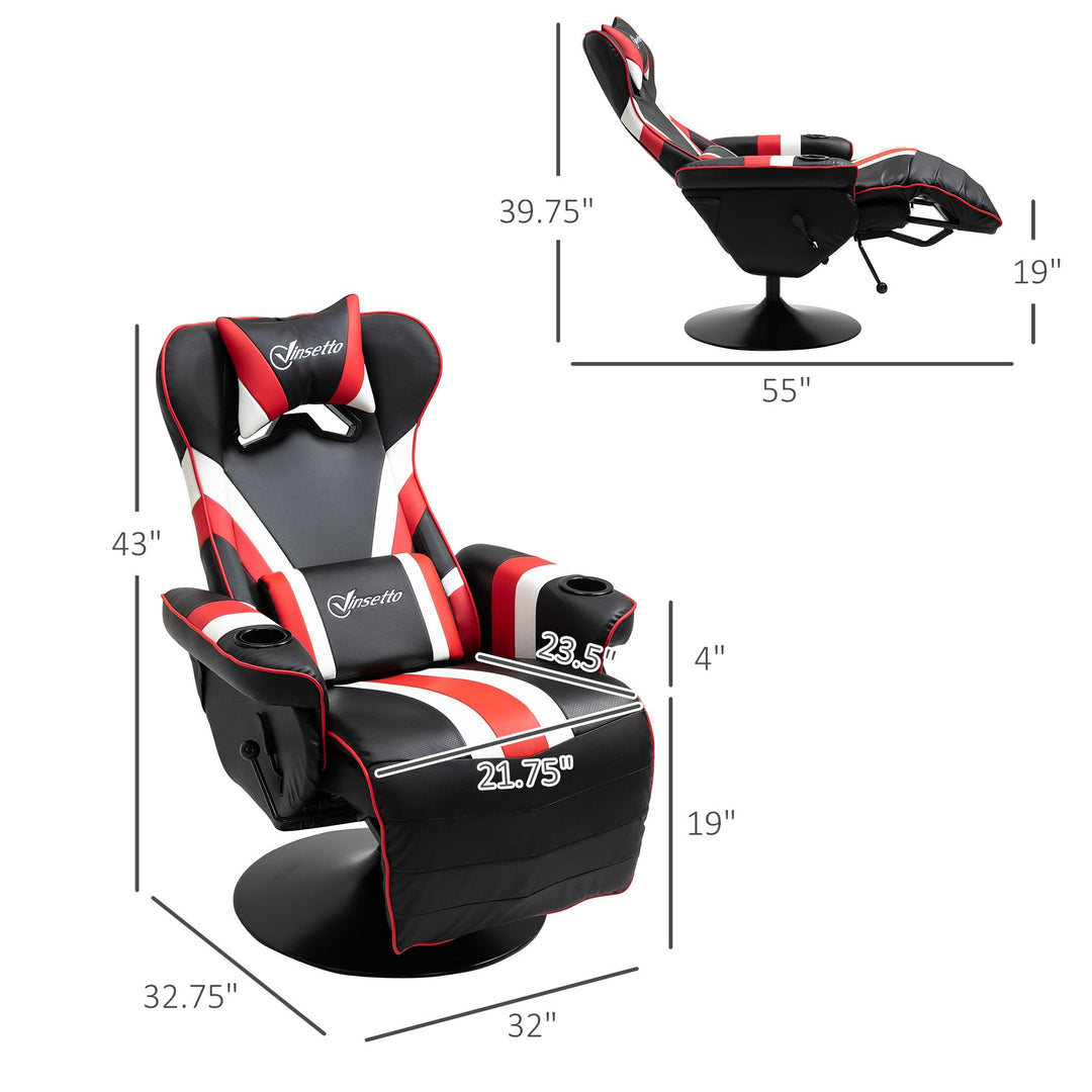 Vinsetto Gaming Chair, Racing Style Recliner, Lumbar Support, Footrest, Cup Holder, Black White Red