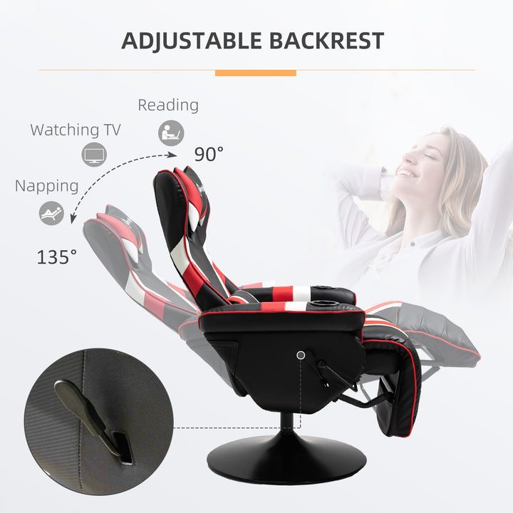 Vinsetto Gaming Chair, Racing Style Recliner, Lumbar Support, Footrest, Cup Holder, Black White Red