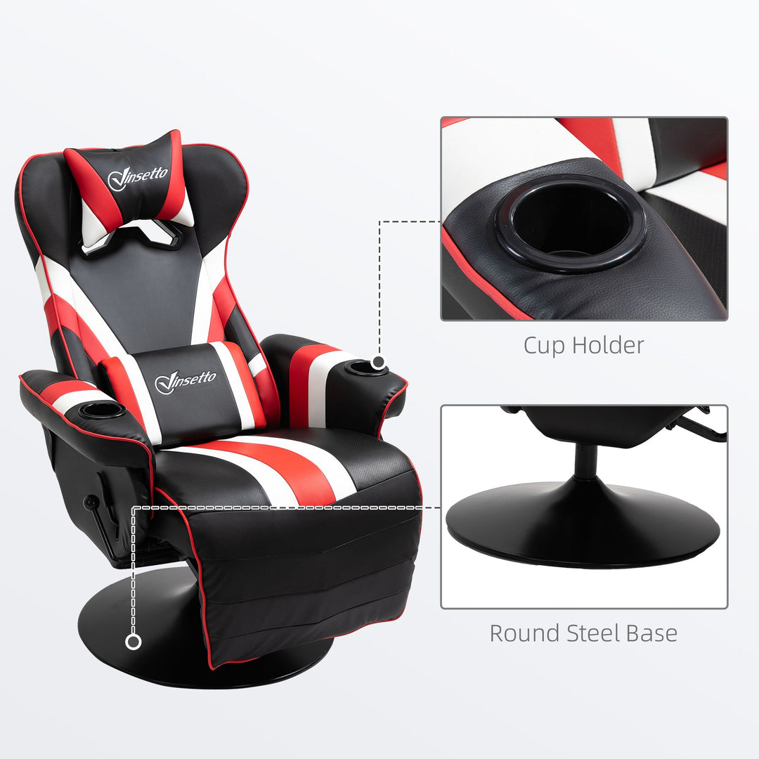 Vinsetto Gaming Chair, Racing Style Recliner, Lumbar Support, Footrest, Cup Holder, Black White Red