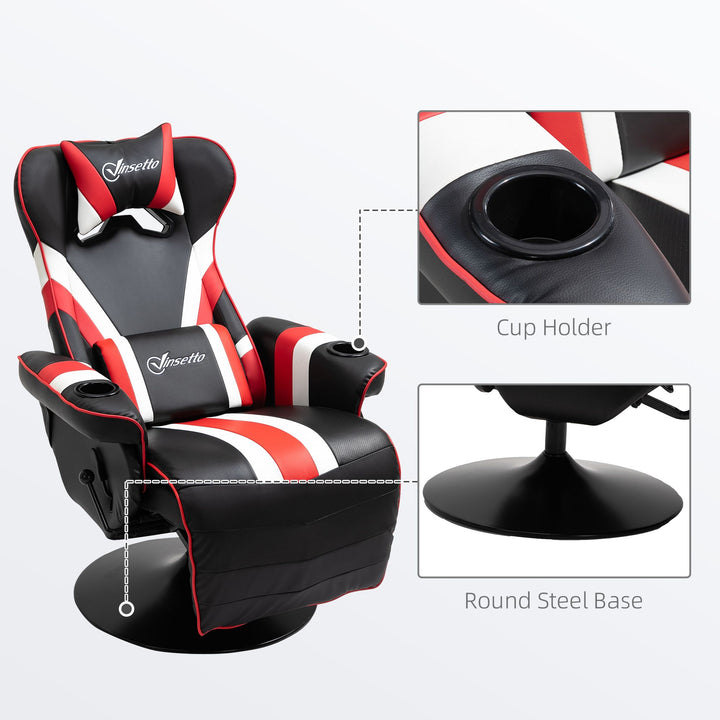 Vinsetto Gaming Chair, Racing Style Recliner, Lumbar Support, Footrest, Cup Holder, Black White Red