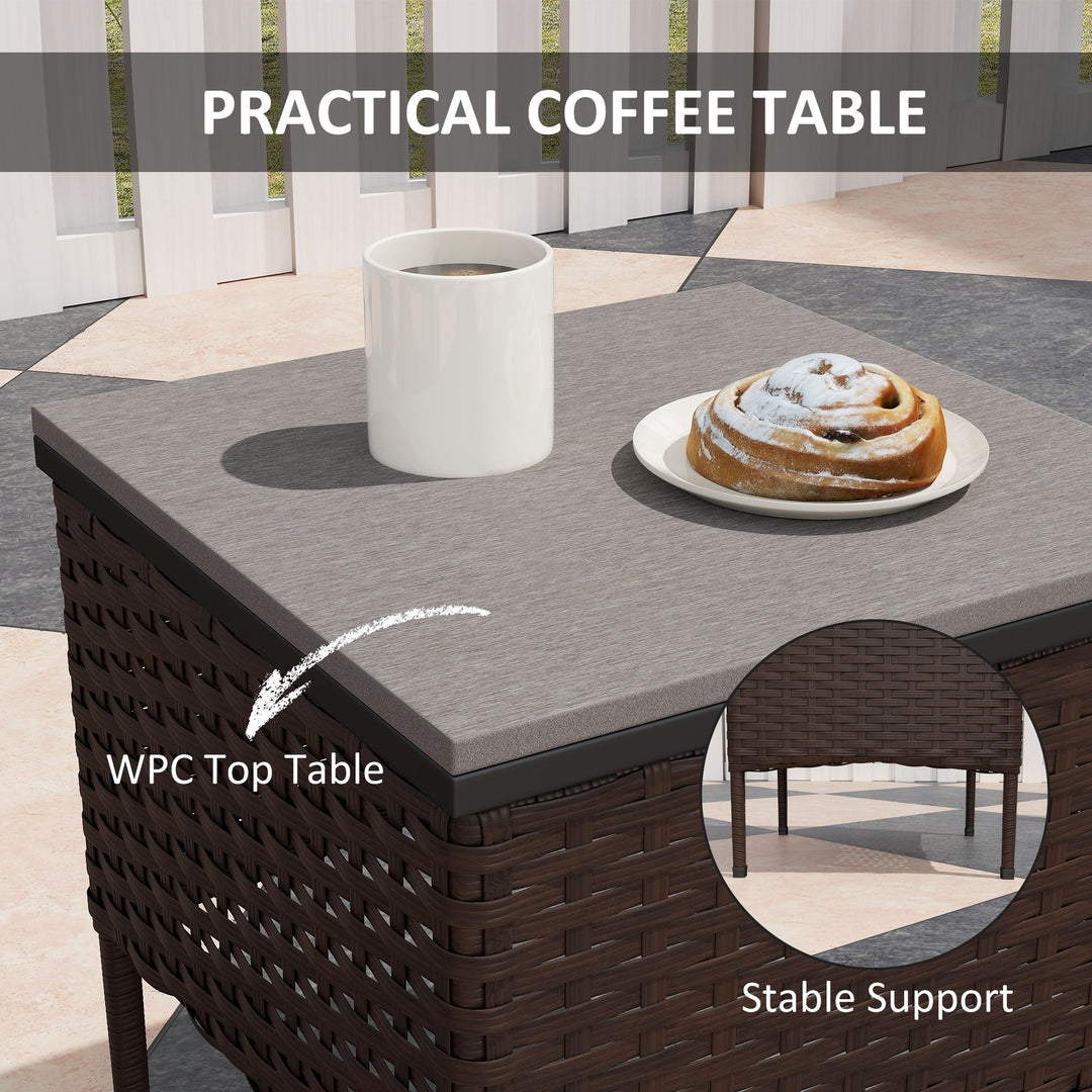 Outsunny 3 Pieces Wicker Patio Furniture Set, Outdoor PE Rattan Rocking Chairs with Coffee Table, Cushions for Porch, Brown