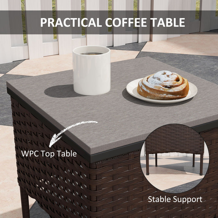 Outsunny 3 Pieces Wicker Patio Furniture Set, Outdoor PE Rattan Rocking Chairs with Coffee Table, Cushions for Porch, Brown