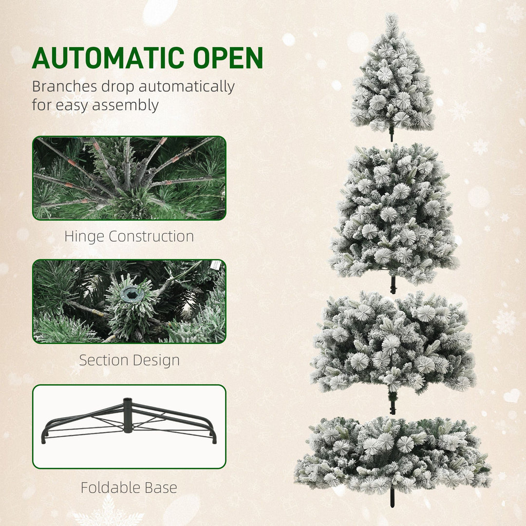 HOMCOM 9 ft Prelit Christmas Tree with 750 Clear Lights, Flocked, 2387 Tips, Metal Stand for Home Office Holiday