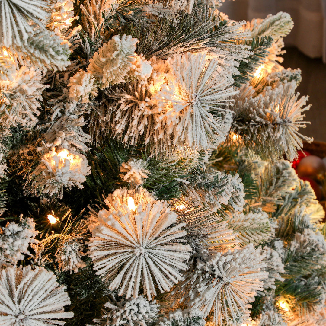 HOMCOM 9 ft Prelit Christmas Tree with 750 Clear Lights, Flocked, 2387 Tips, Metal Stand for Home Office Holiday