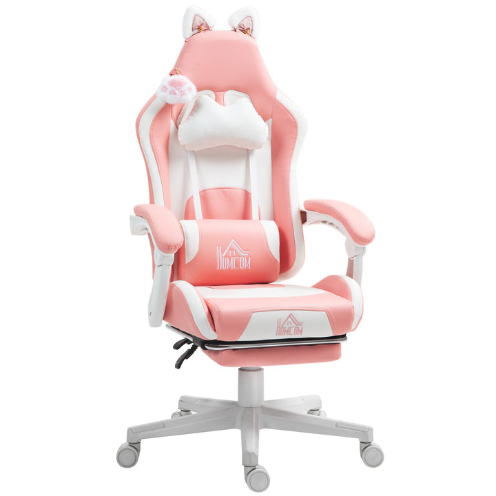 HOMCOM Cute Racing Gamer Chair, Faux Leather Gaming Chair with Footrest, Headrest and Lumbar Support, Pink