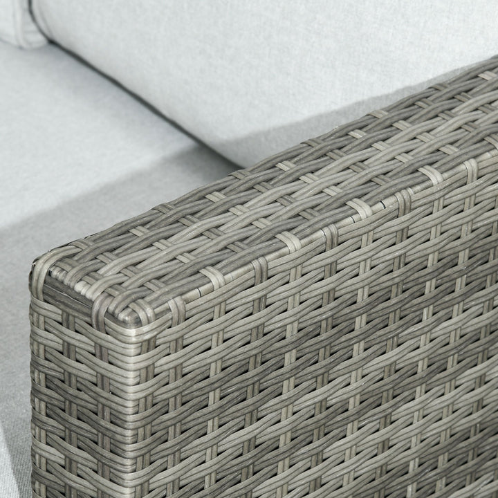 Outsunny 7 PCs Patio Wicker Furniture Set, Outdoor Sectional Furniture Conversation Sofa Set with Wood Grain Plastic Top Table, Mixed Gray