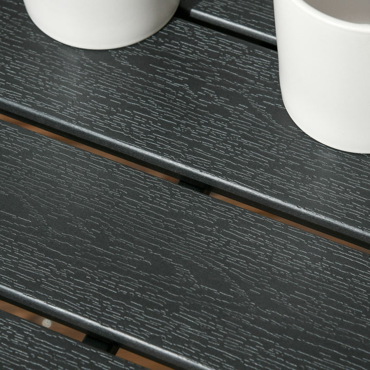 Outsunny 7 PCs Patio Wicker Furniture Set, Outdoor Sectional Furniture Conversation Sofa Set with Wood Grain Plastic Top Table, Mixed Gray