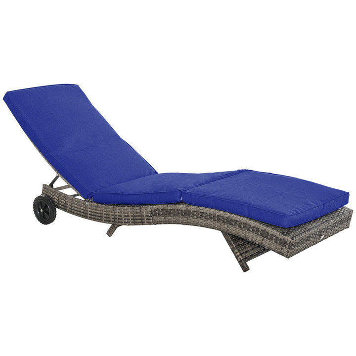 Outsunny Patio Wicker Chaise Lounge Chair PE Rattan Outdoor Adjustable Backrest Wheels