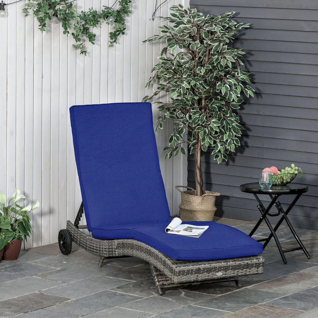 Outsunny Patio Wicker Chaise Lounge Chair PE Rattan Outdoor Adjustable Backrest Wheels
