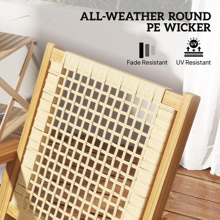 Outsunny Outdoor Lawn Rocking Chair Set of 2, Acacia Wood Patio Rocking Chairs with Wicker Back and Seat for Garden, Khaki