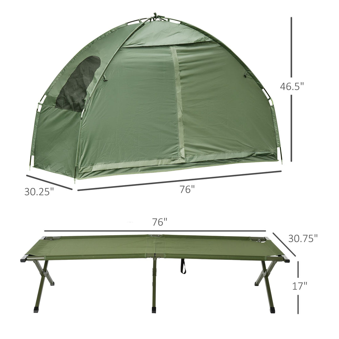 Outsunny 1 Person Folding Camping Cot, Portable Outdoor with Carry Bag, 2-in-1 Elevated Camping Bed Tent Single