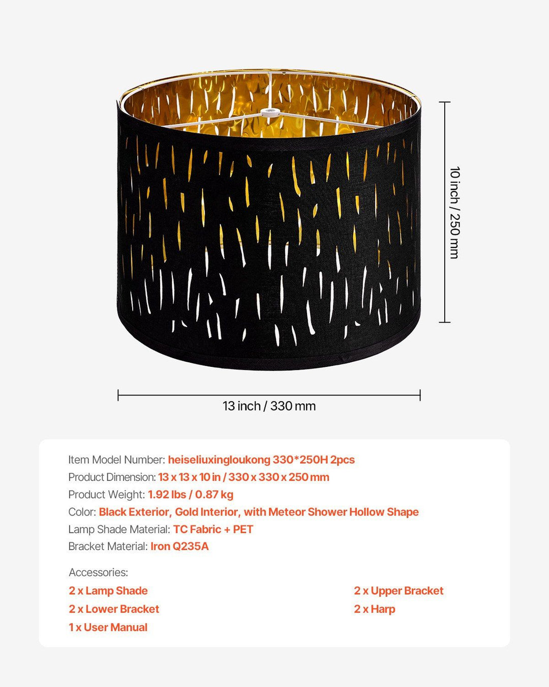 Drum Lamp Shade 2 Set 13 x 13 x 10 inches Medium Round Lampshade with Harp