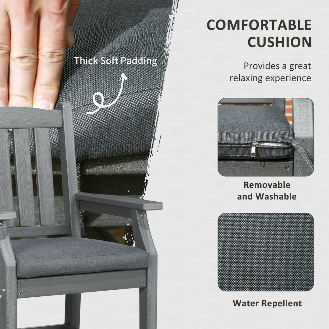 Outsunny 6 Pieces Patio Dining Set, 6 Seater Outdoor Table and Chairs Loveseat with Umbrella Hole, Cushions, for Poolside, Backyard, Dark Gray