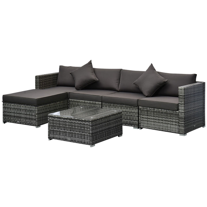 Outsunny 6PC Outdoor Rattan Sofa Set Charcoal Cushions Wicker Sectional Patio Furniture with Ottoman & Coffee Table