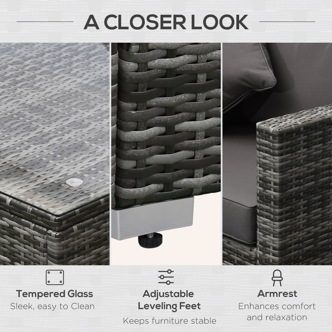 Outsunny 6PC Outdoor Rattan Sofa Set Charcoal Cushions Wicker Sectional Patio Furniture with Ottoman & Coffee Table