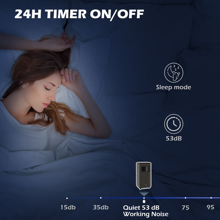 HOMCOM 8,000 BTU Moible Air Conditioner 345 Sq. Ft., Dehumidifier Fan Auto Sleep with 24H Timer On/Off, Window Kit, Black