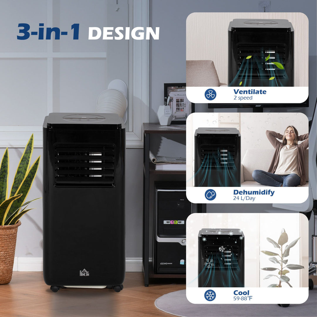 HOMCOM 8,000 BTU Moible Air Conditioner 345 Sq. Ft., Dehumidifier Fan Auto Sleep with 24H Timer On/Off, Window Kit, Black