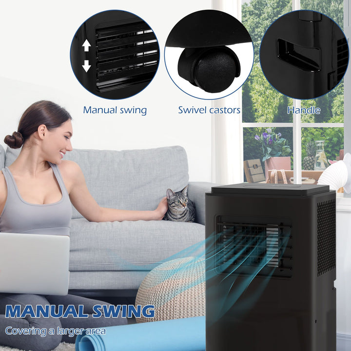 HOMCOM 8,000 BTU Moible Air Conditioner 345 Sq. Ft., Dehumidifier Fan Auto Sleep with 24H Timer On/Off, Window Kit, Black