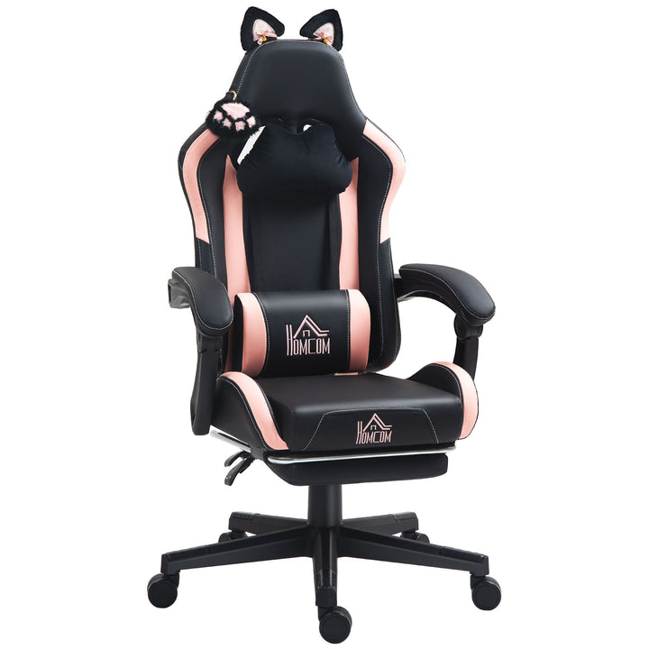 HOMCOM Cute Racing Gamer Chair, Faux Leather Gaming Chair with Footrest, Headrest and Lumbar Support, Black