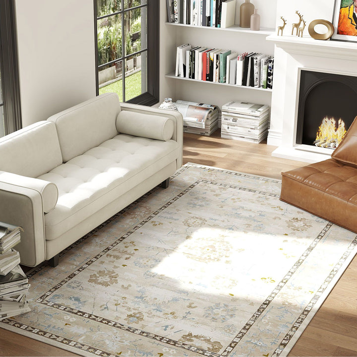 HOMCOM 9x12 Area Rug, Indoor Boho Machine Washable Carpet for Living Room, Bedroom, Dining Room, Kitchen, Blue