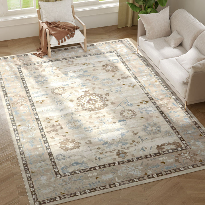 HOMCOM 9x12 Area Rug, Indoor Boho Machine Washable Carpet for Living Room, Bedroom, Dining Room, Kitchen, Blue