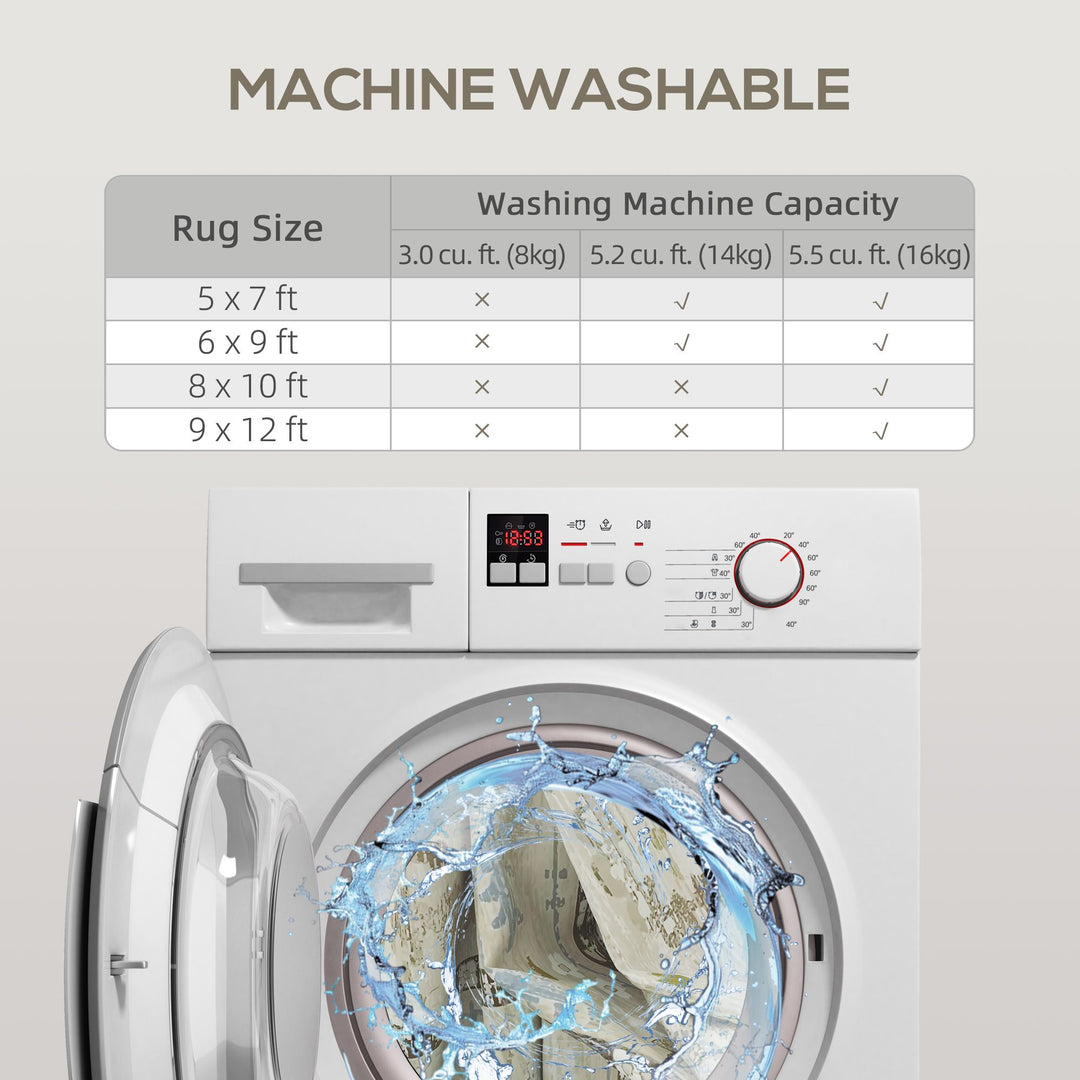 HOMCOM 9x12 Area Rug, Indoor Boho Machine Washable Carpet for Living Room, Bedroom, Dining Room, Kitchen, Blue