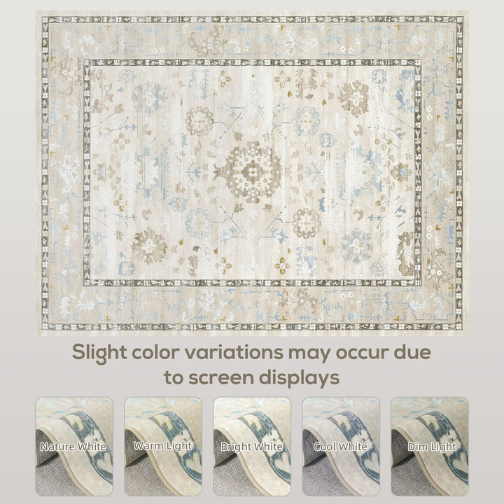 HOMCOM 9x12 Area Rug, Indoor Boho Machine Washable Carpet for Living Room, Bedroom, Dining Room, Kitchen, Blue