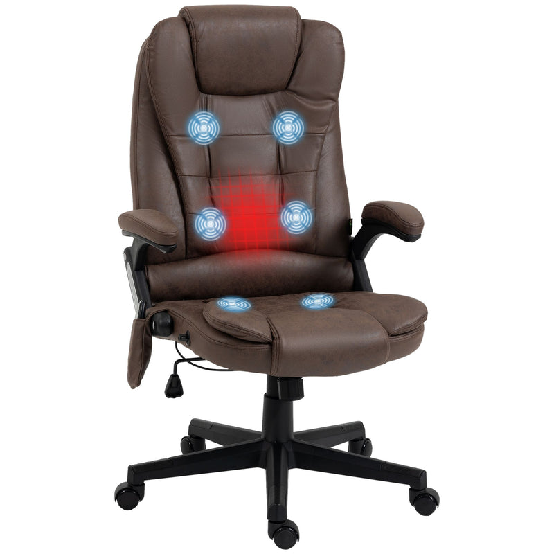 Heated Vibrating Massage Office Chair Linen High Back Desk Chair Coffee