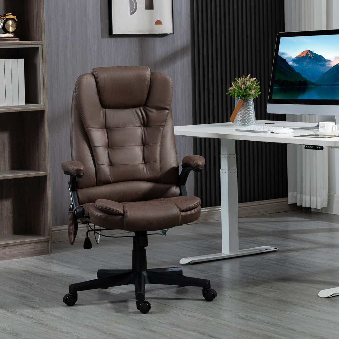 Heated Vibrating Massage Office Chair Linen High Back Desk Chair Coffee