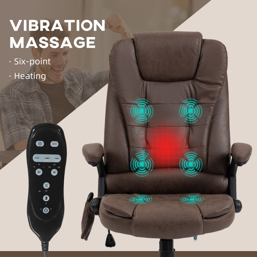 Heated Vibrating Massage Office Chair Linen High Back Desk Chair Coffee