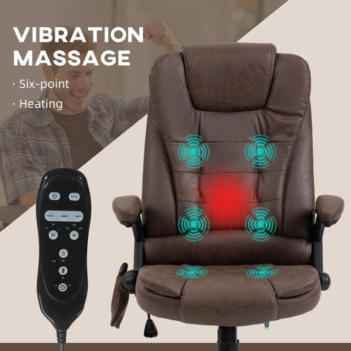 Heated Vibrating Massage Office Chair Linen High Back Desk Chair Coffee