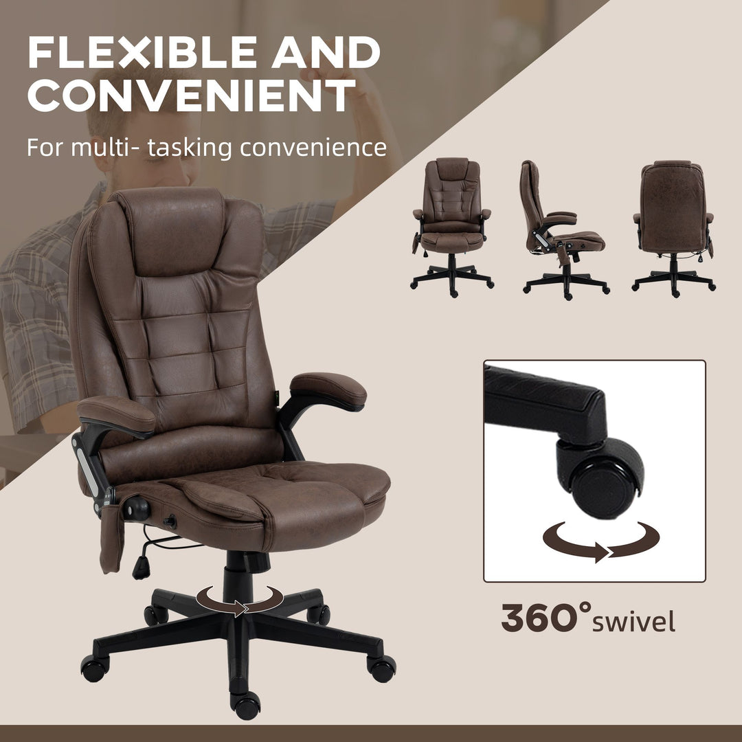 Heated Vibrating Massage Office Chair Linen High Back Desk Chair Coffee
