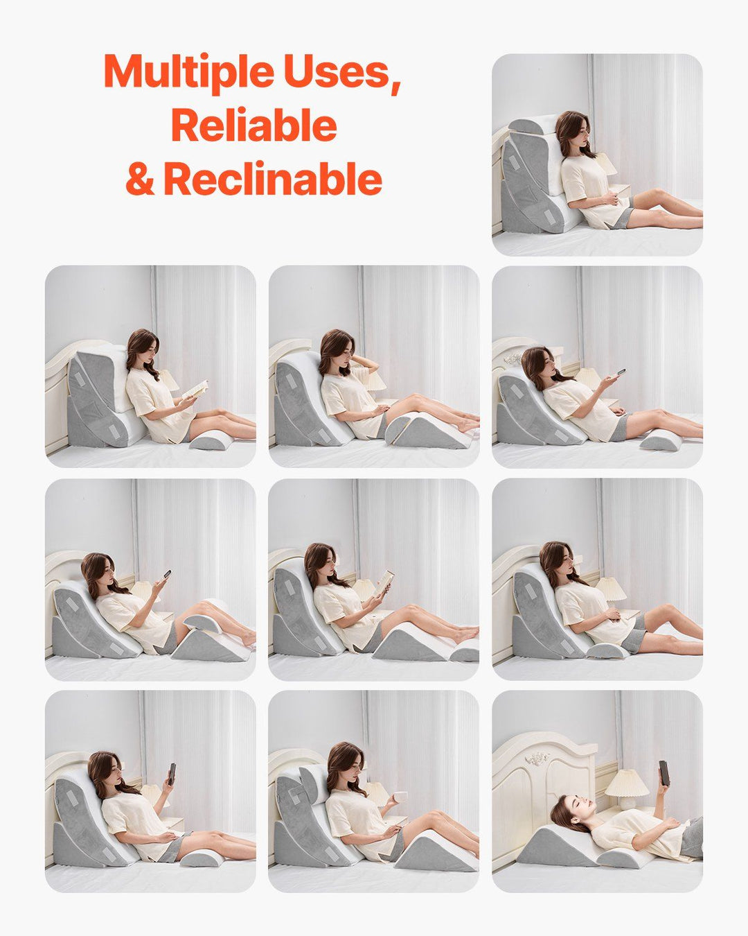 Orthopedic Bed Wedge Pillow 4 Pcs Adjustable for Back Leg Neck GERD Sleep