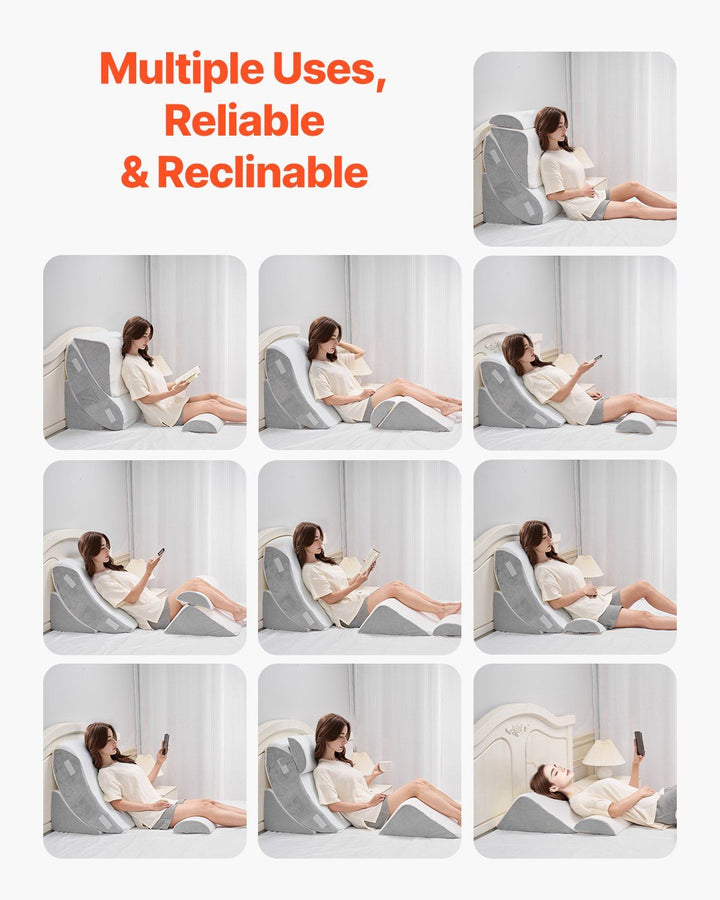 Orthopedic Bed Wedge Pillow 4 Pcs Adjustable for Back Leg Neck GERD Sleep