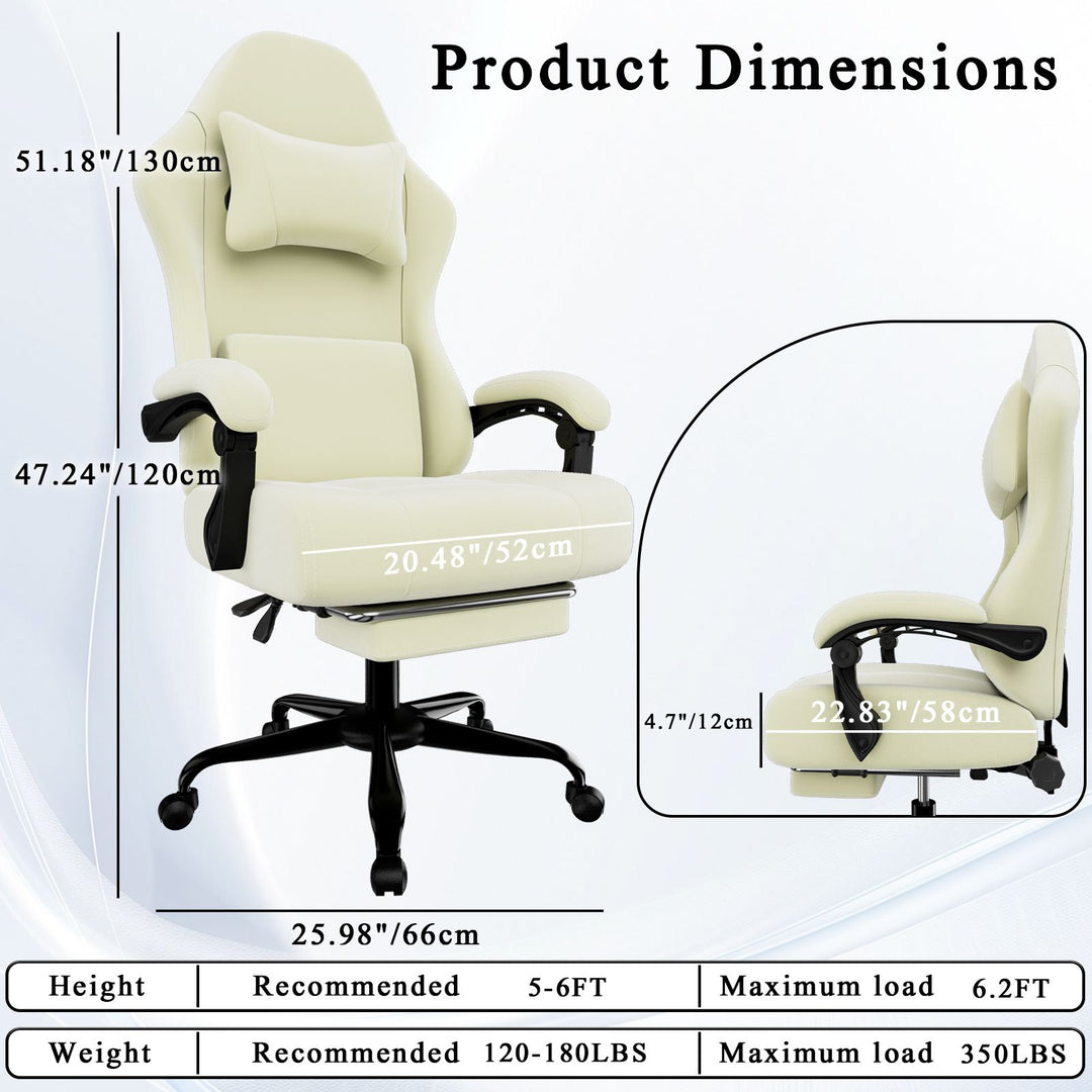 Ergonomic Gaming Chair, Electronic Gaming Chair With Massage Lumbar Support And Foot Pedals, Fabric Computer Chair