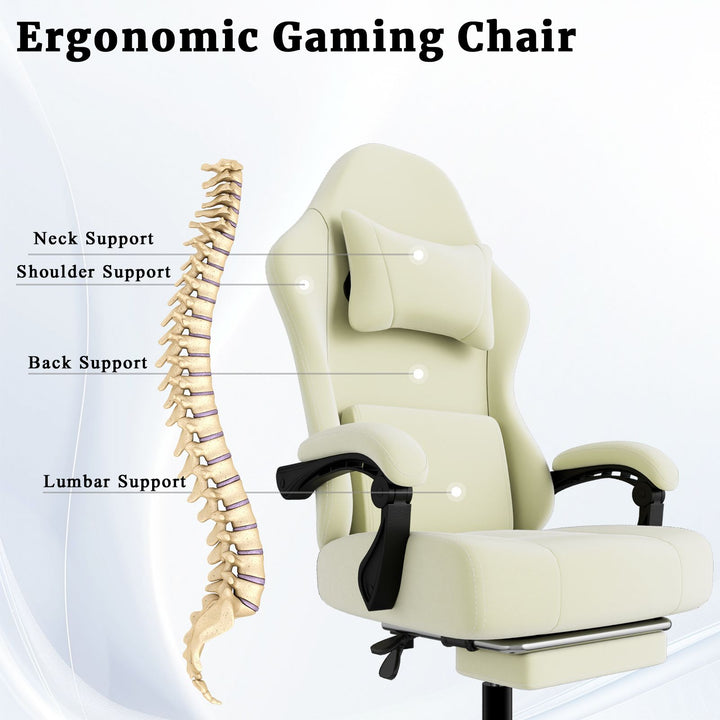 Ergonomic Gaming Chair, Electronic Gaming Chair With Massage Lumbar Support And Foot Pedals, Fabric Computer Chair