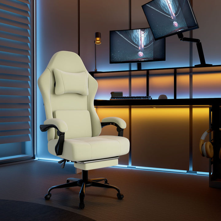 Ergonomic Gaming Chair, Electronic Gaming Chair With Massage Lumbar Support And Foot Pedals, Fabric Computer Chair