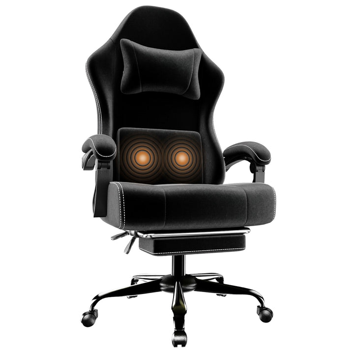 Ergonomic Gaming Chair, Electronic Gaming Chair With Massage Lumbar Support And Foot Pedals, Fabric Computer Chair