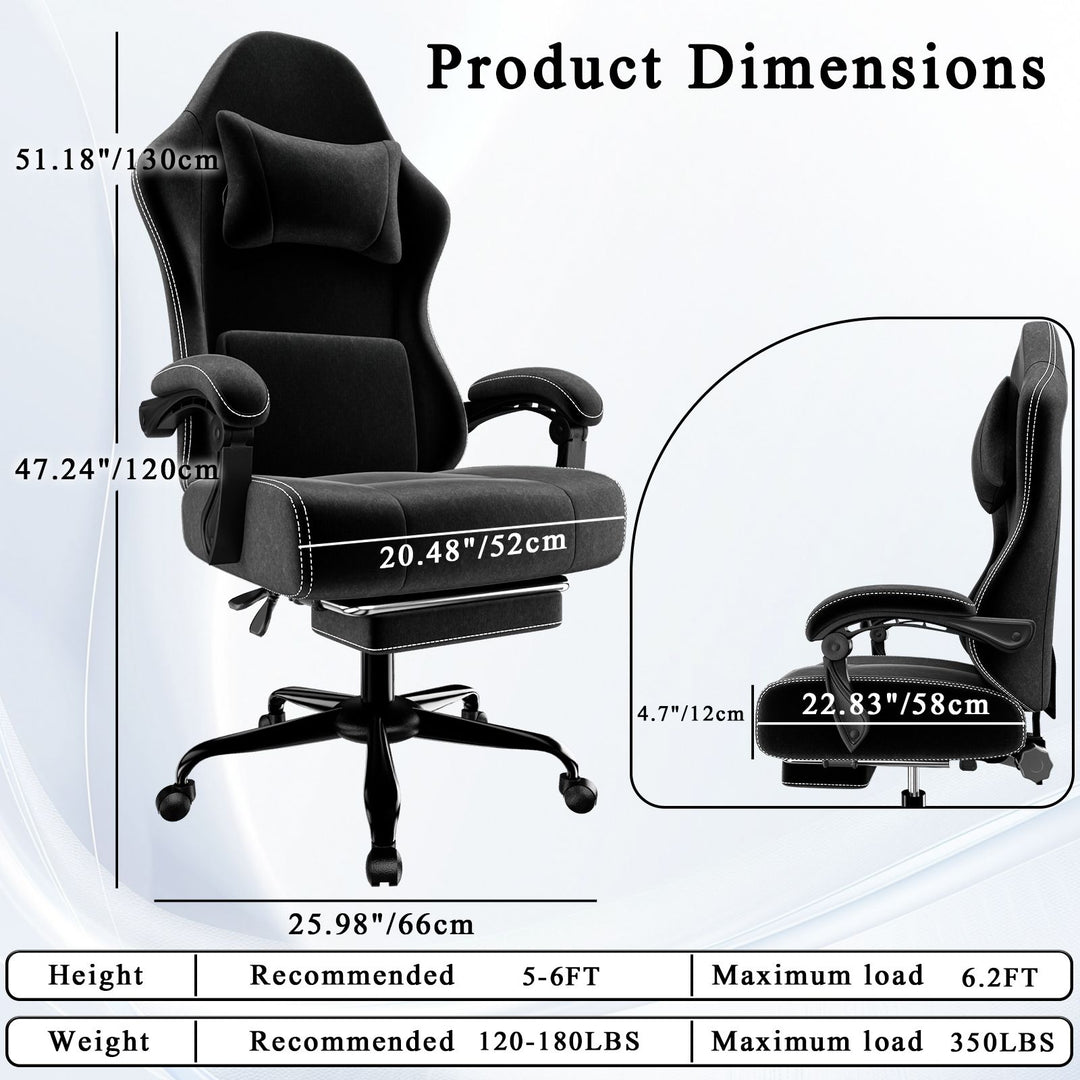Ergonomic Gaming Chair, Electronic Gaming Chair With Massage Lumbar Support And Foot Pedals, Fabric Computer Chair