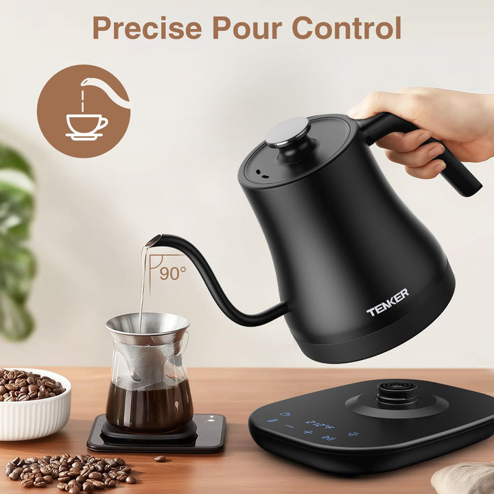 Electric Gooseneck Kettle Temperature Control Pour-Over Tea Kettle for Coffee Brewing; Stainless Steel Inner; 1300W Rapid Heating; Temp Holding Matte Black