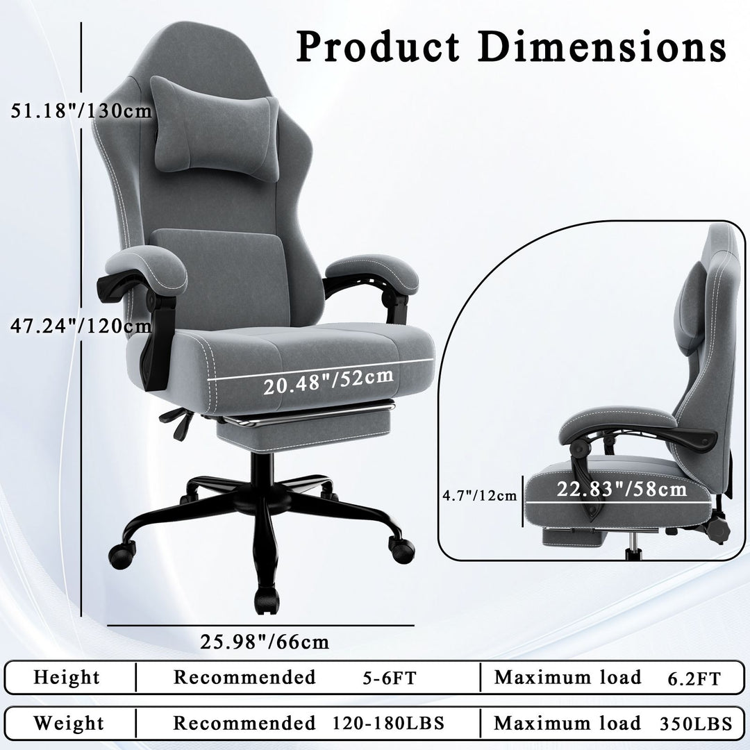 Ergonomic Gaming Chair, Electronic Gaming Chair With Massage Lumbar Support And Foot Pedals, Fabric Computer Chair