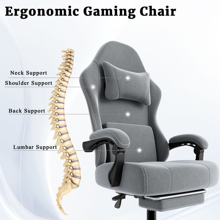 Ergonomic Gaming Chair, Electronic Gaming Chair With Massage Lumbar Support And Foot Pedals, Fabric Computer Chair