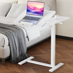 Adjustable Overbed Table with Wheels, Mobile Rolling Laptop Desk, Tilting Bedside Table for Laptop, Bed, Sofa, and Office Use, White