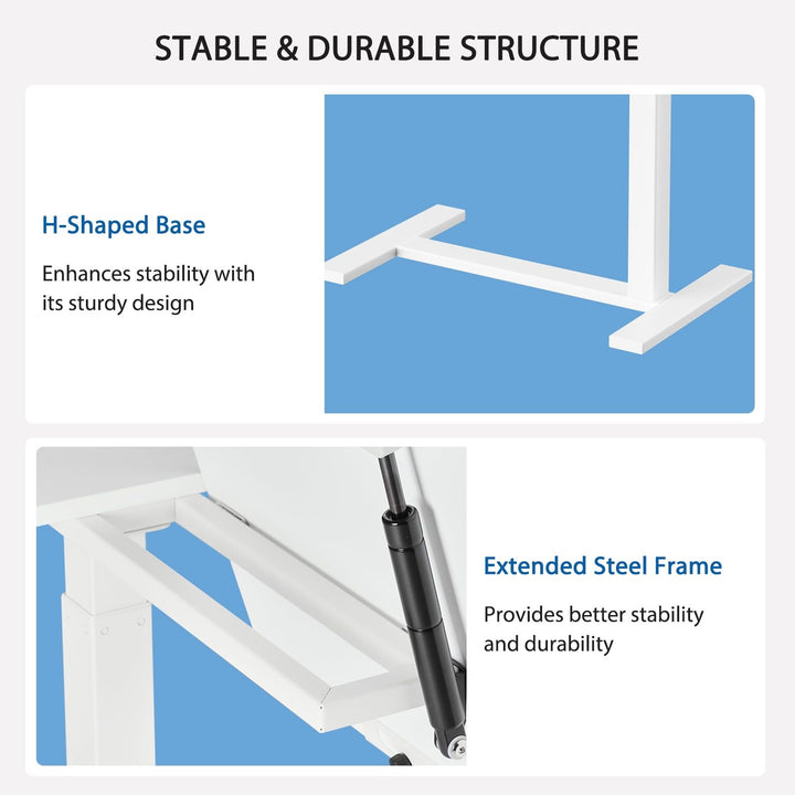 Adjustable Overbed Table with Wheels, Mobile Rolling Laptop Desk, Tilting Bedside Table for Laptop, Bed, Sofa, and Office Use, White