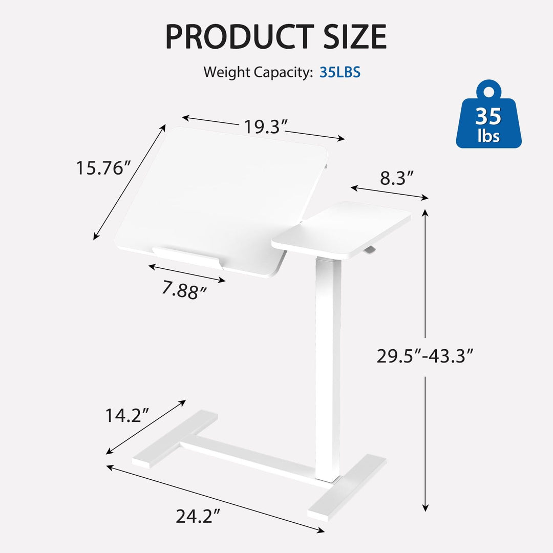 Adjustable Overbed Table with Wheels, Mobile Rolling Laptop Desk, Tilting Bedside Table for Laptop, Bed, Sofa, and Office Use, White