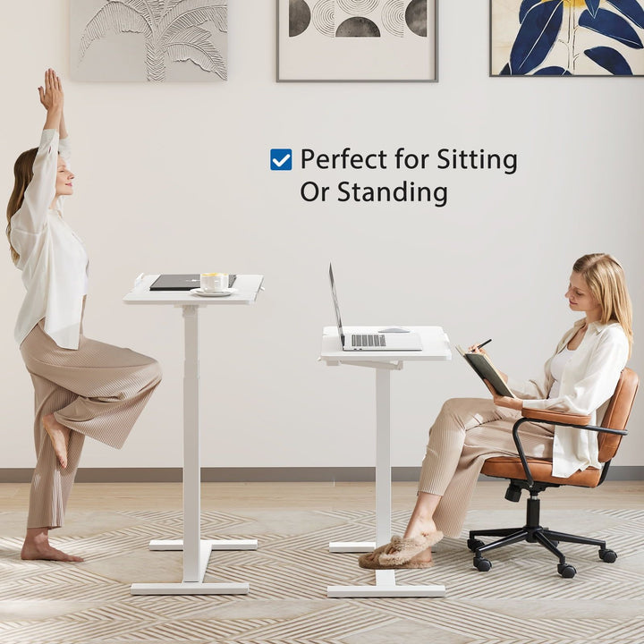 Adjustable Overbed Table with Wheels, Mobile Rolling Laptop Desk, Tilting Bedside Table for Laptop, Bed, Sofa, and Office Use, White