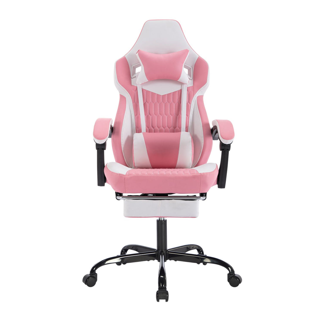 Gaming Chair with Footrest, High Back Gaming Chairs PVC Leather Ergonomic Gamer Chair with Adjustable Headrest Lumbar Support Racing Style Video Gaming Chair for Office/Home (Pink)