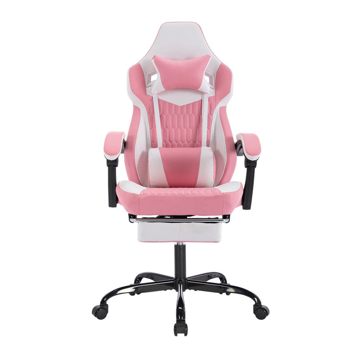 Gaming Chair with Footrest, High Back Gaming Chairs PVC Leather Ergonomic Gamer Chair with Adjustable Headrest Lumbar Support Racing Style Video Gaming Chair for Office/Home (Pink)