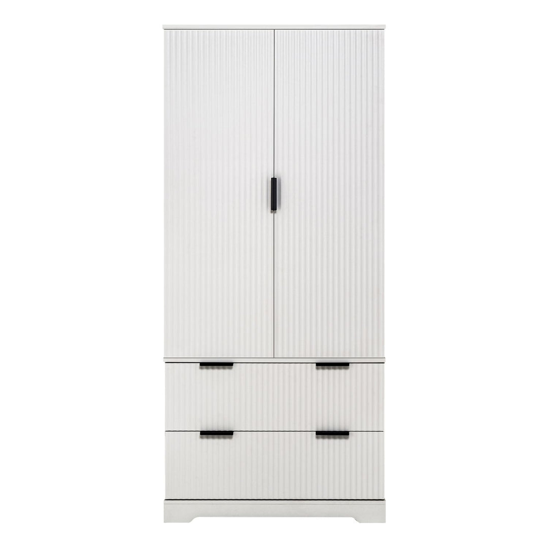 72" Modern Fluted Kitchen Pantry Cabinet with 2 Large Drawers & 8-Door Spice Rack, Freestanding Storage Organizer for Bathroom, Dining Room, Office, Entryway, White