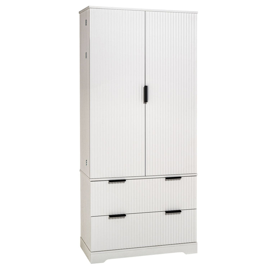72" Modern Fluted Kitchen Pantry Cabinet with 2 Large Drawers & 8-Door Spice Rack, Freestanding Storage Organizer for Bathroom, Dining Room, Office, Entryway, White
